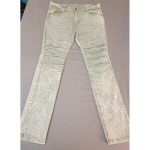Smoke Rise Men's Denim Jeans Size 38x34 Distressed Ripped Acid Wash Light Green